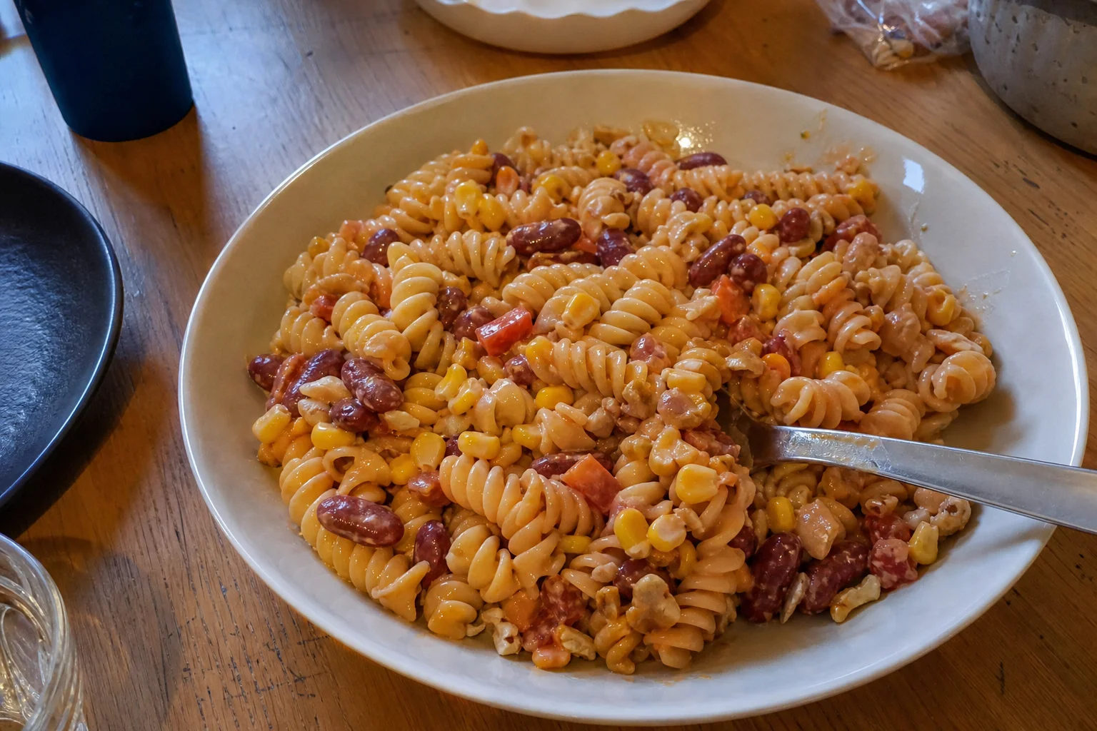 Pink Pasta Salad with Beans and Sweetcorn