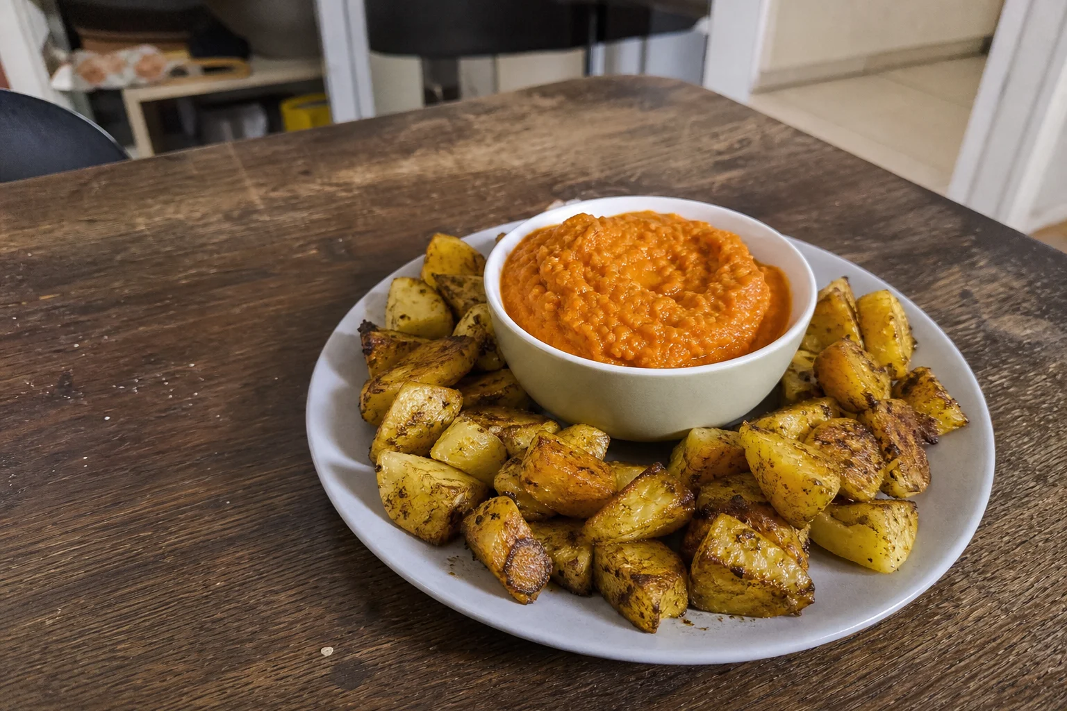 Roasted Potato Bites with Lentil and Tomato Dip
