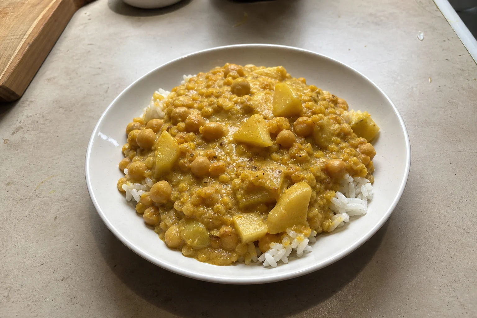 Creamy Coconut Curry with Lentils, Chickpeas and Rice