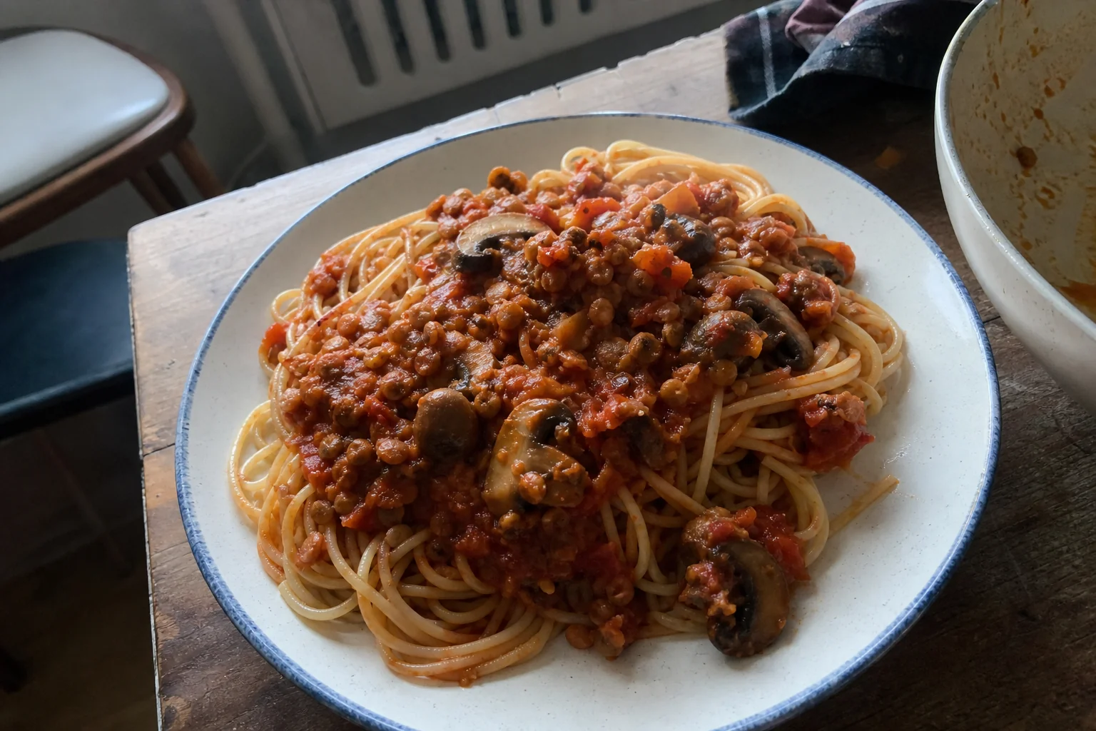 Spaghetti with Lentil and Mushroom Ragù