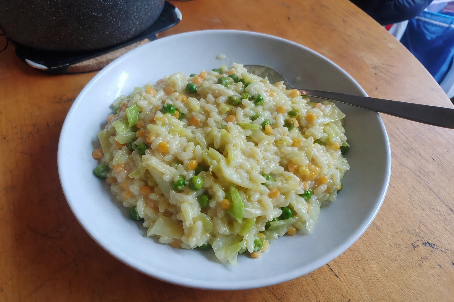 Creamy Risotto with Lentils, Peas and Cabbage